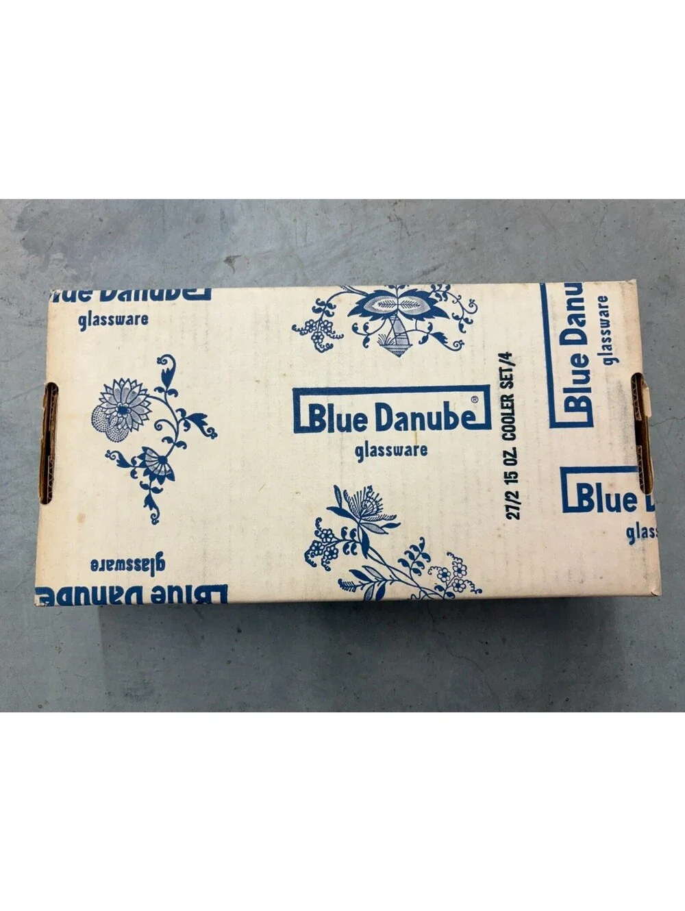 Blue Danube Glassware 15 oz Cooler Tumblers – Set of 4 w/ Box Blue Floral Onion